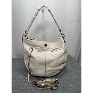 ELLIOTT LUCCA Tumbled Ivory Pebbled Leather Large Hobo Shoulder Crossbody Bag